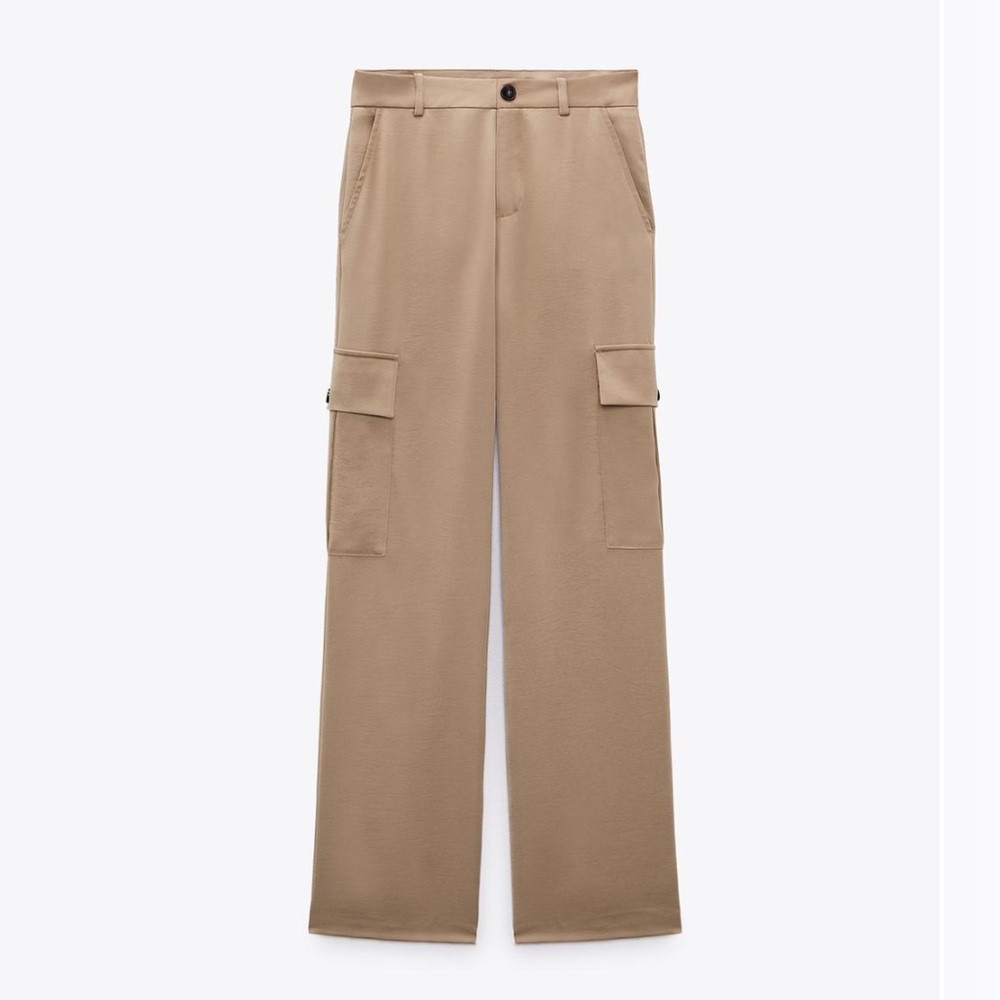 Zara Satin Effect Cargo Pants - Sand XS